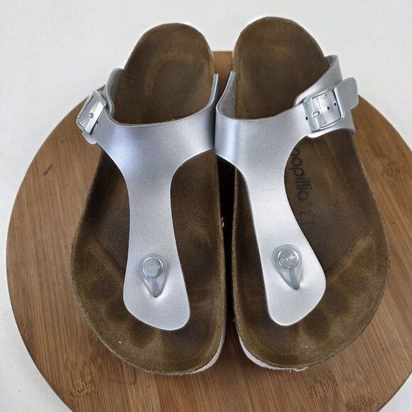 Birkenstock Papillio 39/ US 8 Gizeh Thong Sandals Metallic Silver Slip On - Picture 2 of 14